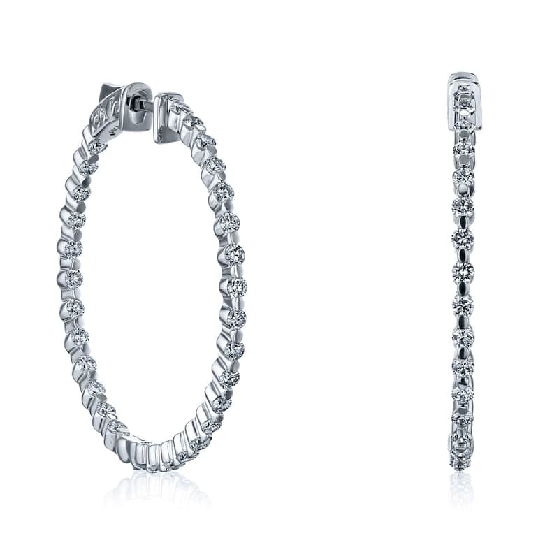Kobelli 1.75 Carats Lab Grown Diamond 14k White Gold 1.5" Bead Prong Hoop Earrings