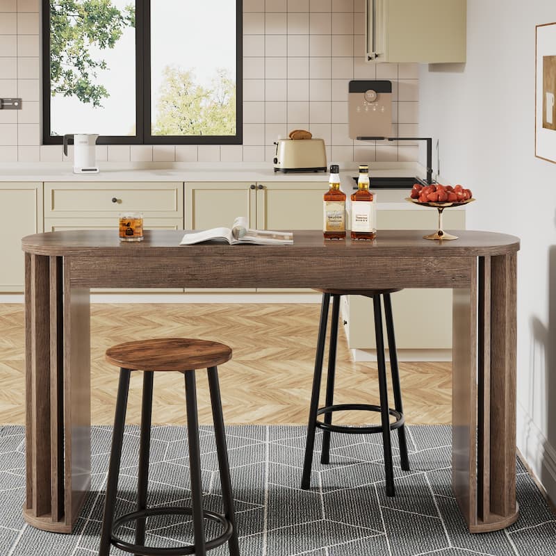 59 Inches Bar Table, Farmhouse Counter Height Table with Geometric Frame
