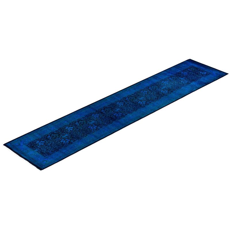 Fine Vibrance One-of-a-Kind Hand-Knotted Runner Rug - Blue, 2' 7" x 12' 3" - 2' 7" x 12' 3"