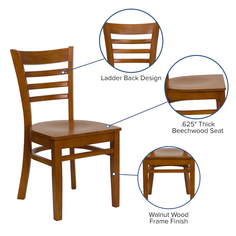 Ladder Back Wooden Restaurant Chair - 17.25"W x 20"D x 33.75"H