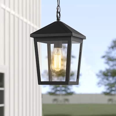 Outdoor Pendant Light With Black Finish - 7.9"L x 7.9"W x 13.3"H