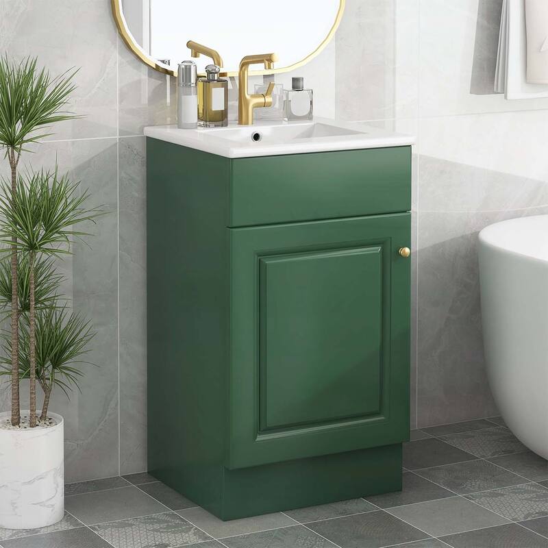 Freestanding Vanity Set with Door Shelf and Adjustable Shelf - Green