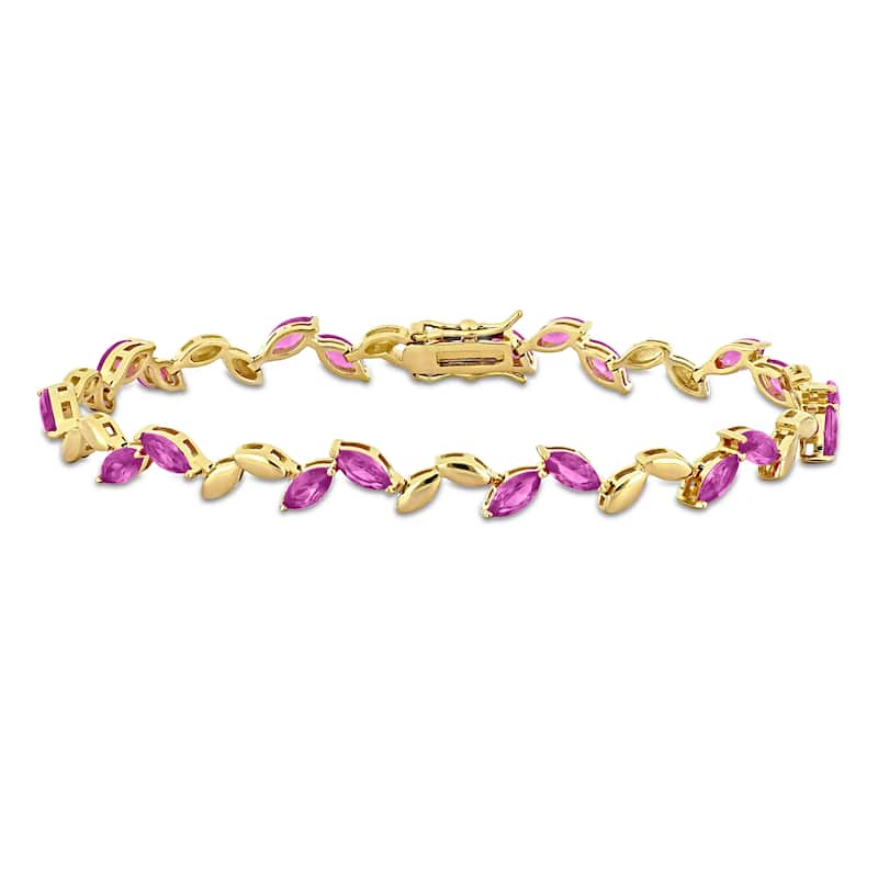 Miadora 9 1/2ct TGW Created Pink Sapphire Bracelet in Yellow Sterling Silver