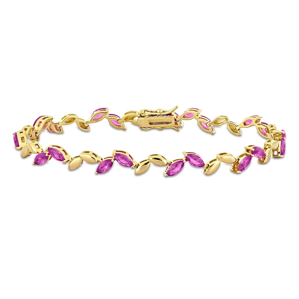 Miadora 9 1/2ct TGW Created Pink Sapphire Bracelet in Yellow Sterling Silver