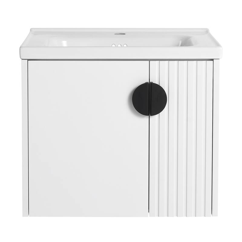 Modern Wall-Mounted Bathroom Vanity with Ceramic Sink, Soft-Close Doors, and 3 Pairs of Metal Handles for Customization