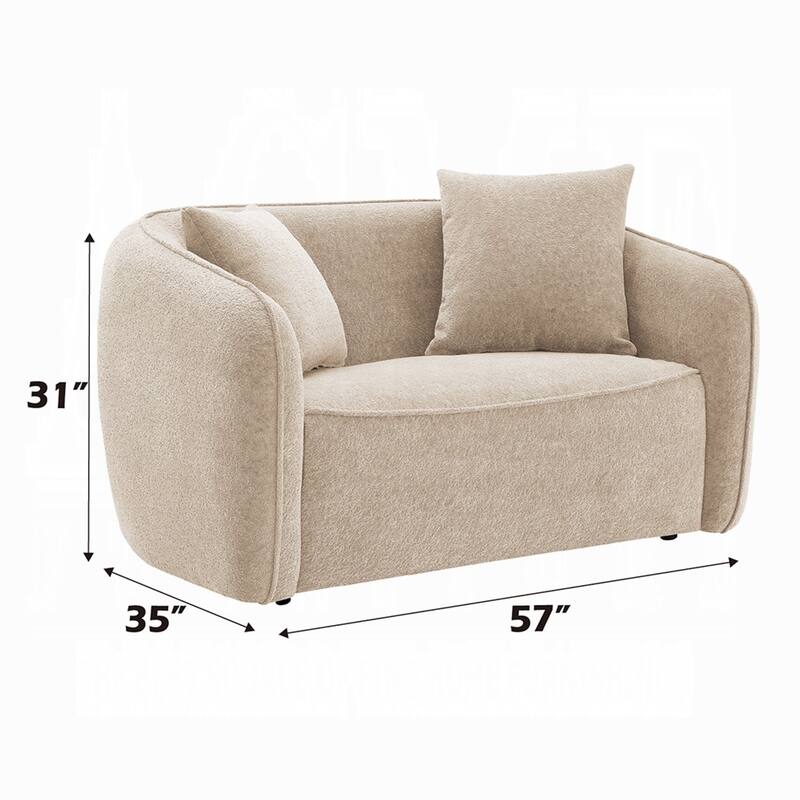 Keina Loveseat, 2 Accent Pillows, Rounded Back, Beige Chenille 57 Inch