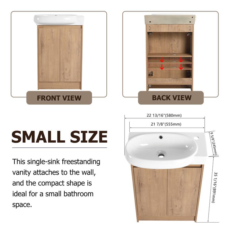 23" Bathroom Vanity with Round Ceramic Sink, Soft-Close Hinges, and Spacious Storage - Black Chestnut Finish