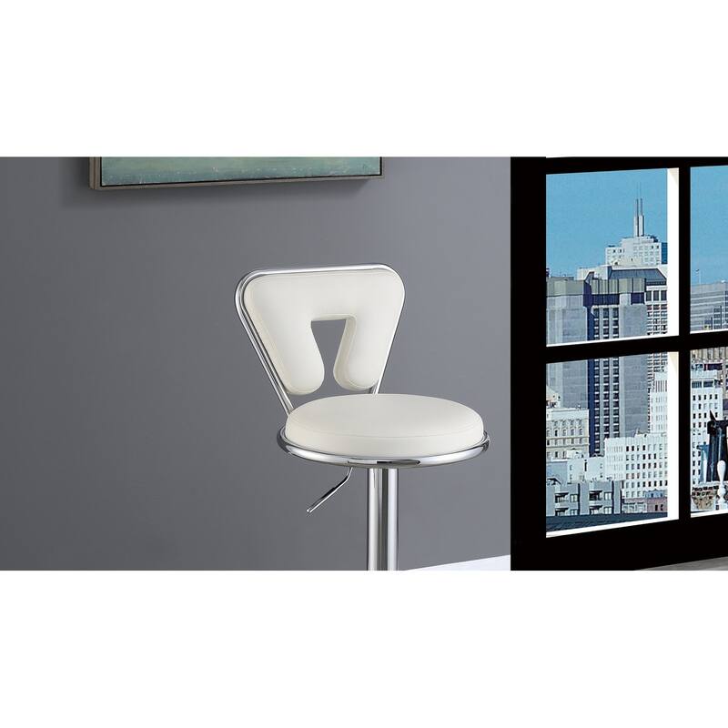 Modern Set of 2 Adjustable Bar Stools with Leather Cushion Unique Backrest, Chrome Metal Base for Dining Room Living Room Bar