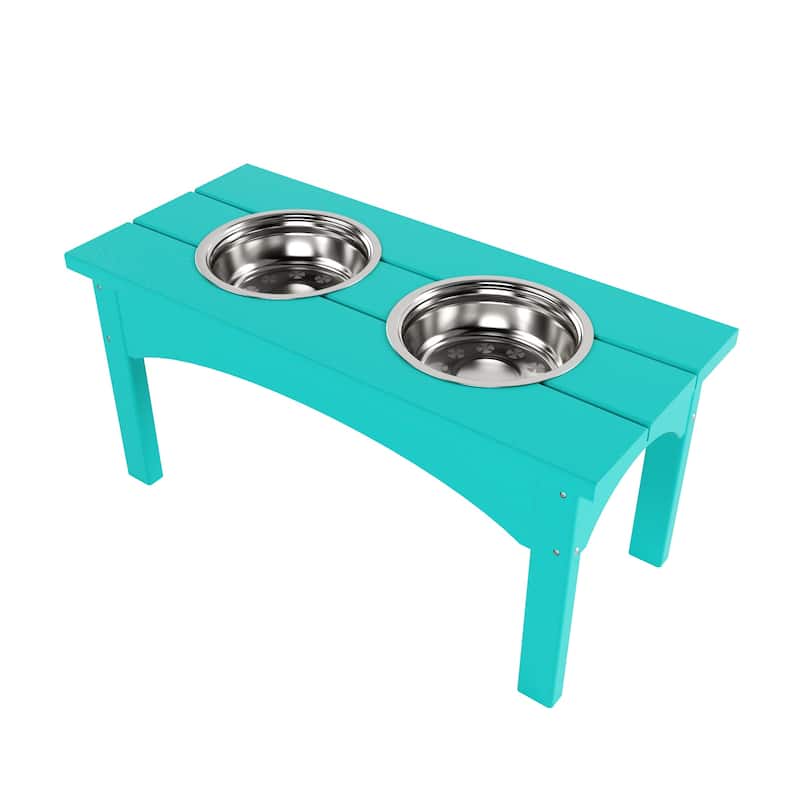 Elevated Pet Feeder with Stainless Steel Bowls - Turquoise