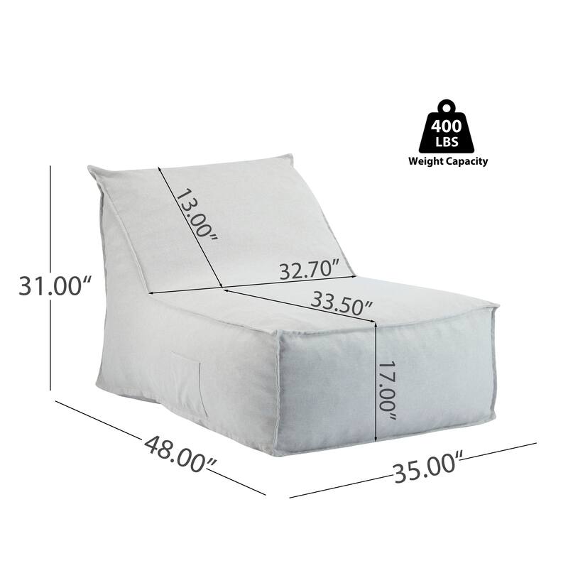 Roomfitters Perry Outdoor Bean Bag Lounge Chair with Water Repellent Fabric, Half Length Design, Light Grey