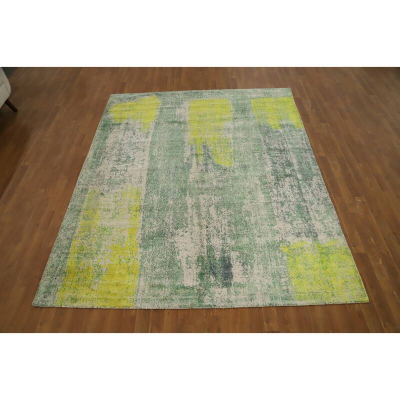 Hand Knotted Oriental Viscose Silk Carpet Modern Abstract Green Abstract Area Rug - 8' 5'' X 6' 9''