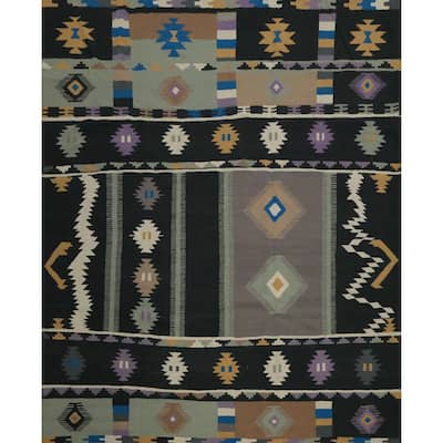 Hand Woven Oriental 100% Wool Carpet Southwestern Tribal Black Kilim Area Rug - 10' 2'' X 9' 10''