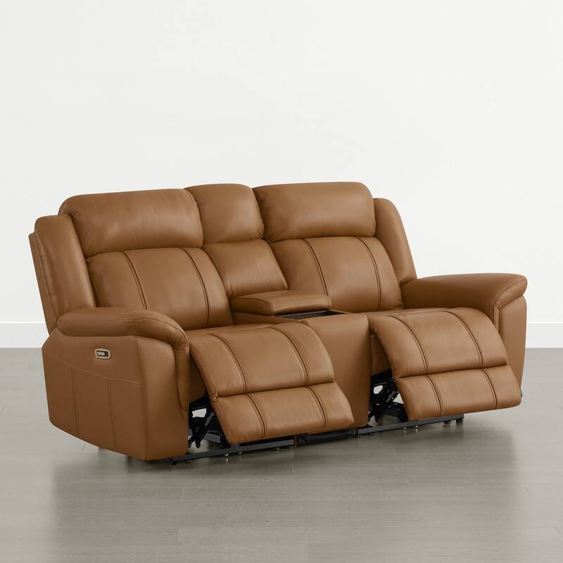 Spruce & Spring Genuine Leather Power Reclining Sofa with Optional Console & Flip-Down Table
