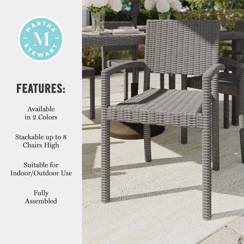 Martha Stewart Outdoor Rattan Wicker Stackable Dining Armchair - 21"W x 22.5"D x 33.5"H
