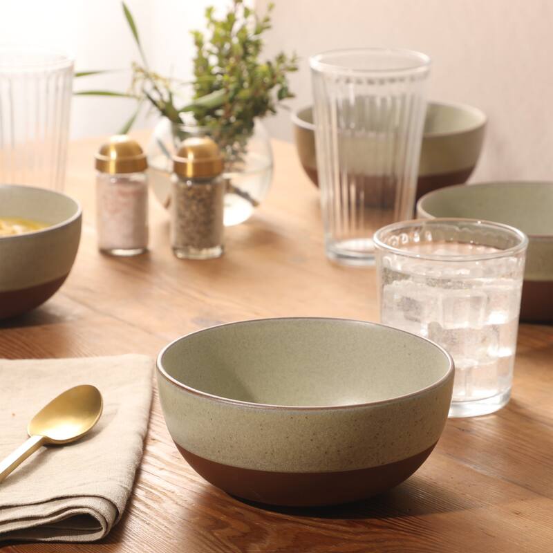 Gibson Elite William Crest 4 Piece Cereal Bowl Set, 6.25" Round Stoneware Reactive Glaze Finish, Soup, Dessert & Snack Bowls