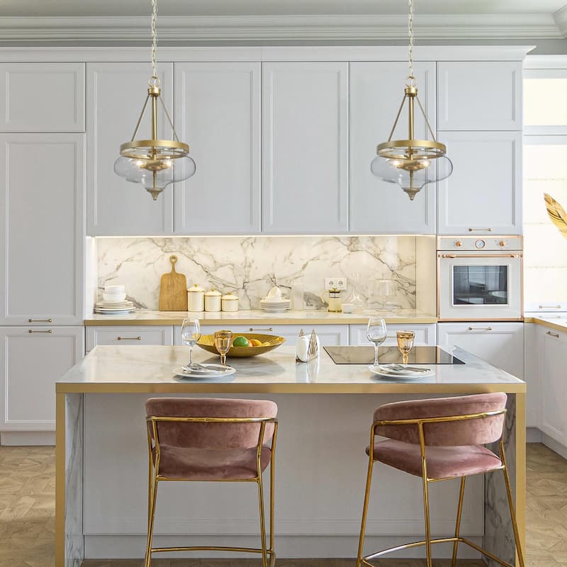 Rella Modern Farmhouse Urn 12 inch Pendant Teardrop Glass Kitchen Island Chandelier Adjustable Lights