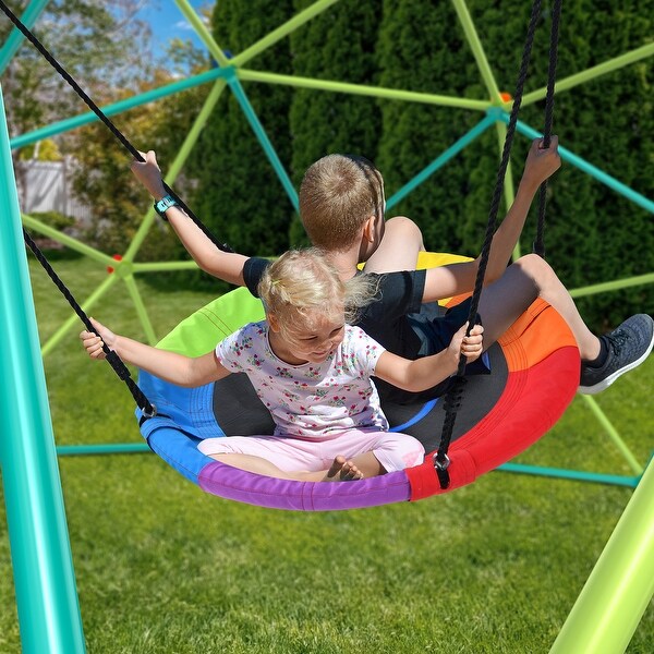 Hapfan Jungle Gym Upgraded 10ft Climbing Dome with Saucer Swing Outdoor Play Equipment for Kids 3 12 Yellow
