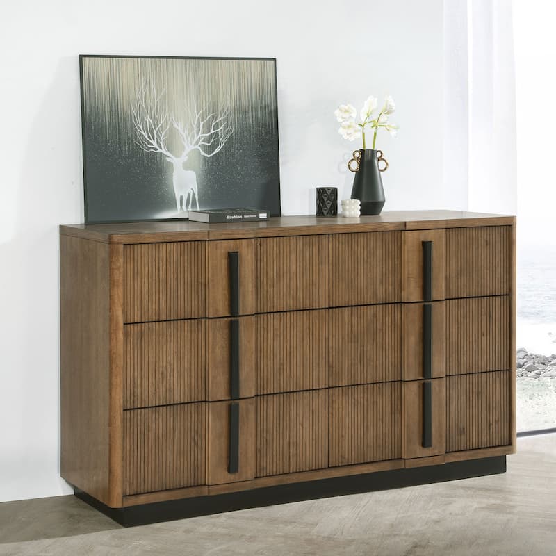 6 Drawers Wooden Dresser with Vertical Pulls in Ash Brown