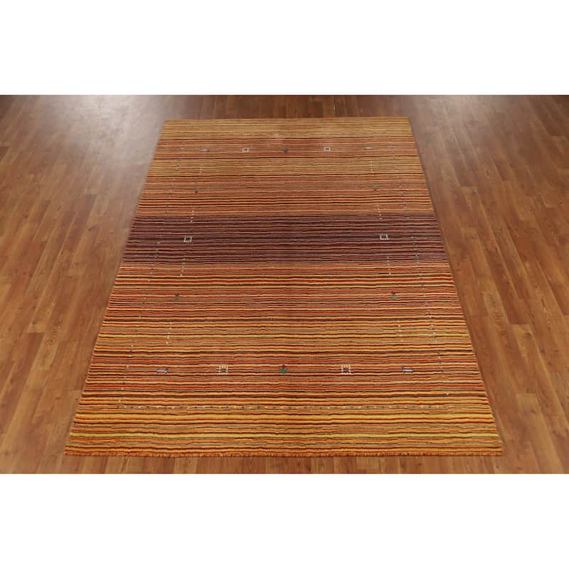 Hand Knotted Oriental 100% Wool Carpet Tribal Stripe Multi-Colored Gabbeh Area Rug - 7' 9'' X 5' 4''
