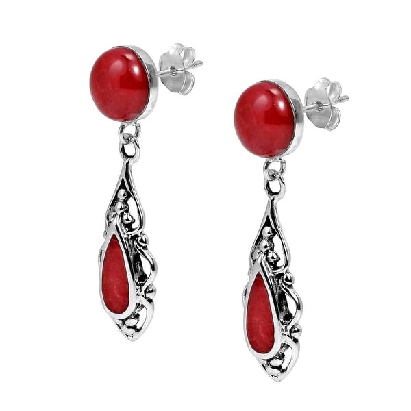 Sterling Silver Natural Round Red Coral 8mm Birthstone Handmade Stud Earrings