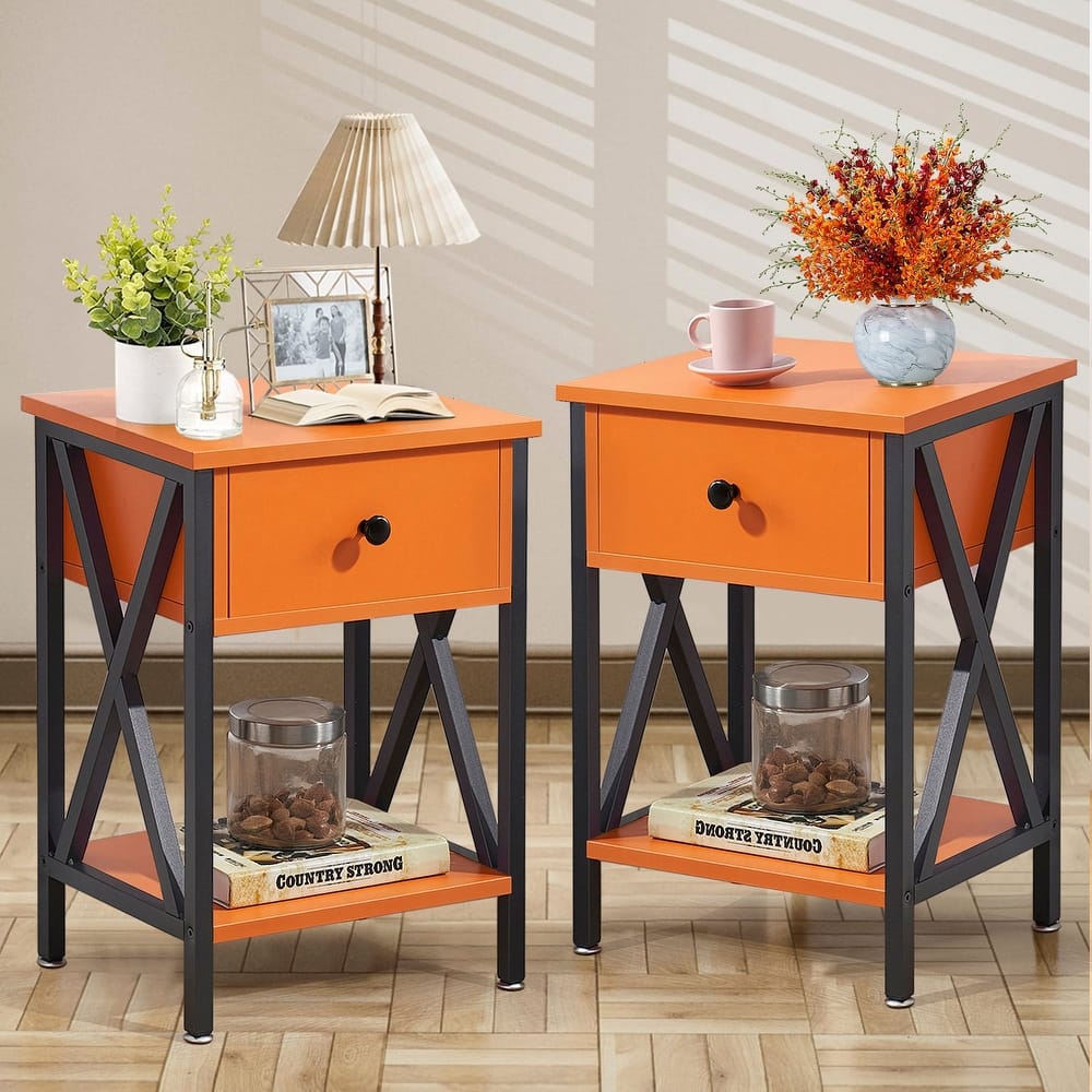 Javlergo Set of 2 Nightstand with 1 Drawer and Storage Shelf End Table Bedside Table for Bedroom Living room Office