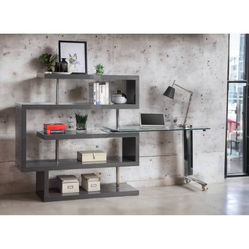 Buck II Clear Glass, Chrome High Gloss Finish Writing Desk with Shelf