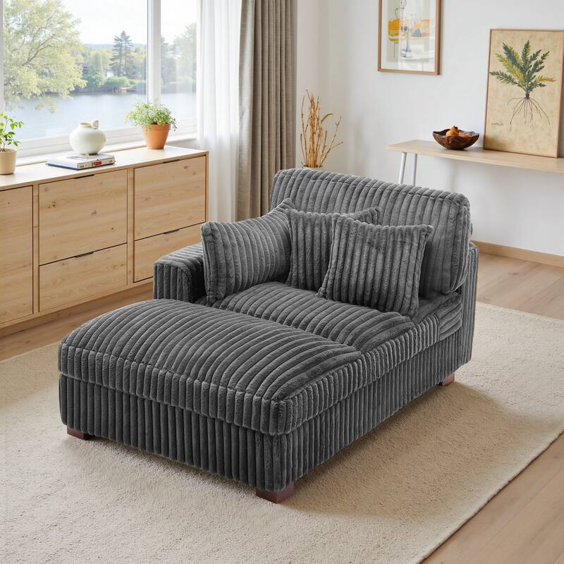 41" W Plush Corduroy Chaise Lounge with Pillows