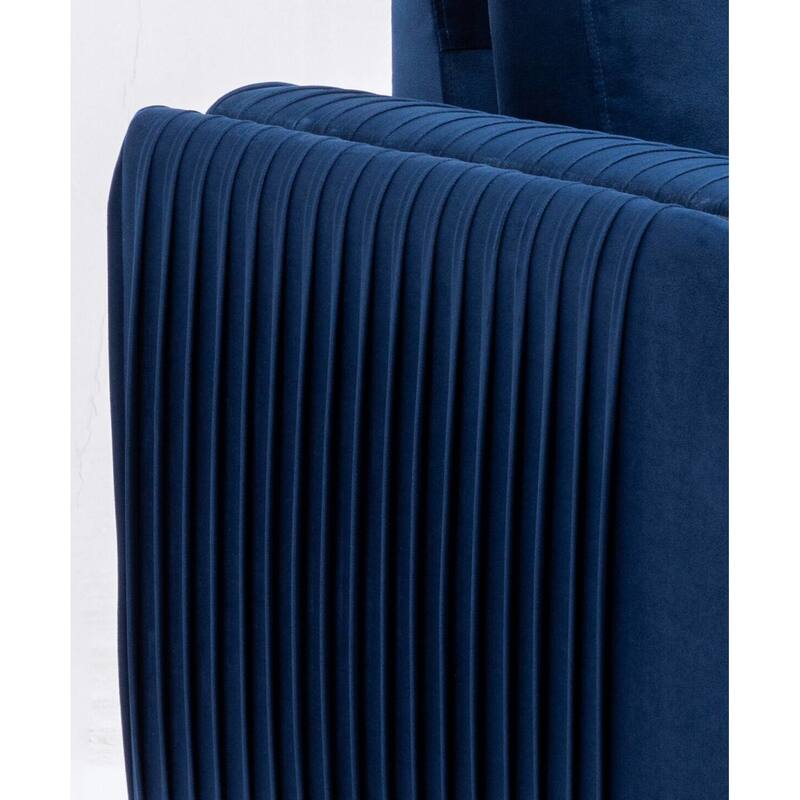 Blue Modern 38" Velvet Upholstered Accent Chair with Polished Chrome Trim Legs and Vertical Pleated Design