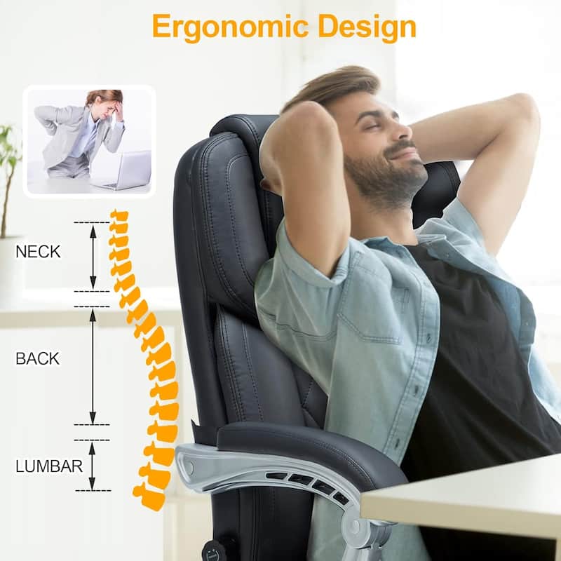 EROMMY Ergonomic Heated Massage Office Chair with Lumbar Support, Reclining Backrest, 2/4/6-Point Massage