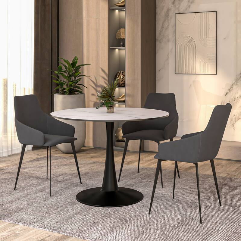 LeisureMod Bristol 40" Round Dining Table for 4 with MDF Wood Tabletop in Black Steel Base for Kitchen & Dining Room