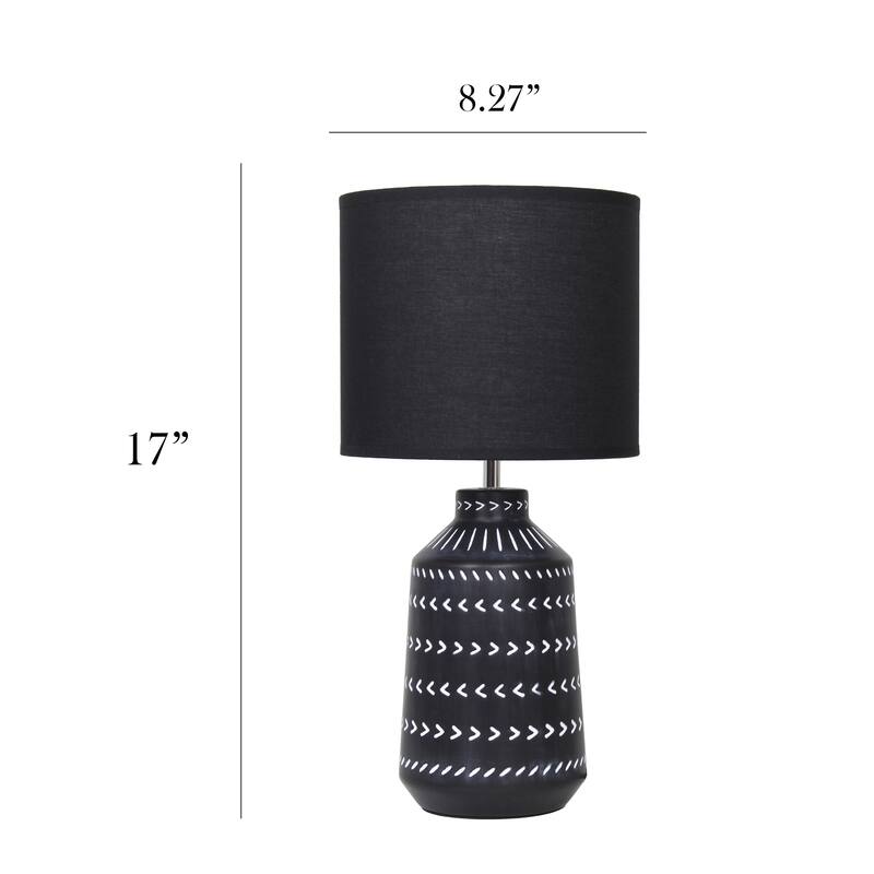 Tribal Style Hand Painted Ceramic Table Lamp with Drum Shade - 17" - Black