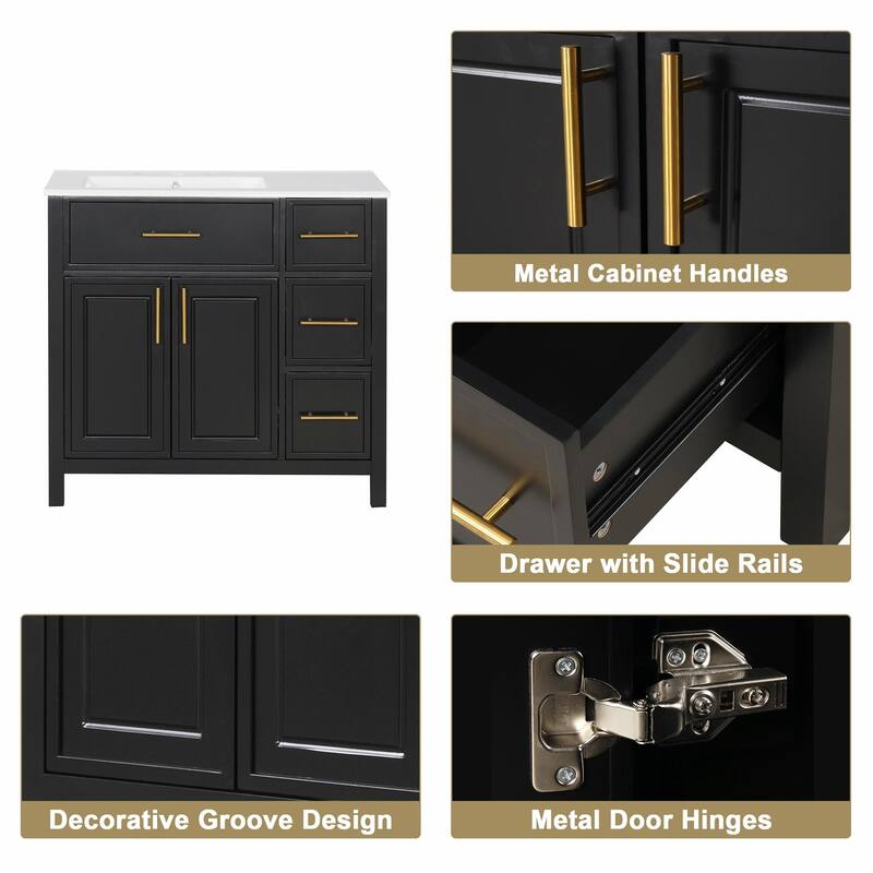 36" Bathroom Vanity with Sink Top, Cabinet with Two Doors and Three Drawers