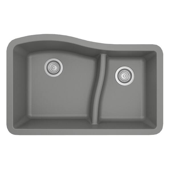 slide 2 of 47, Karran Undermount Quartz Double-bowl Kitchen Sink Grey