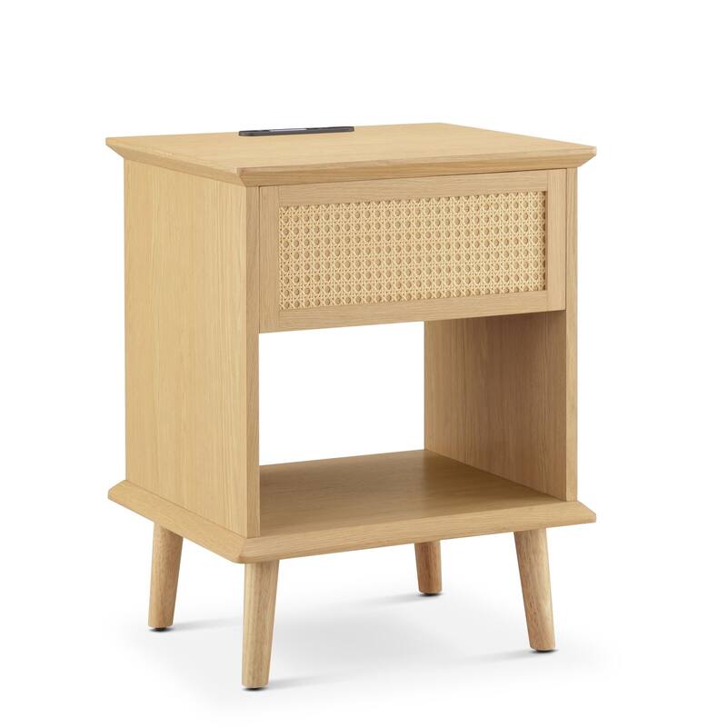 Chelsea Square Teagan Rattan Side Table with Built-in Charging Station & LED Light - 15.25x23.75