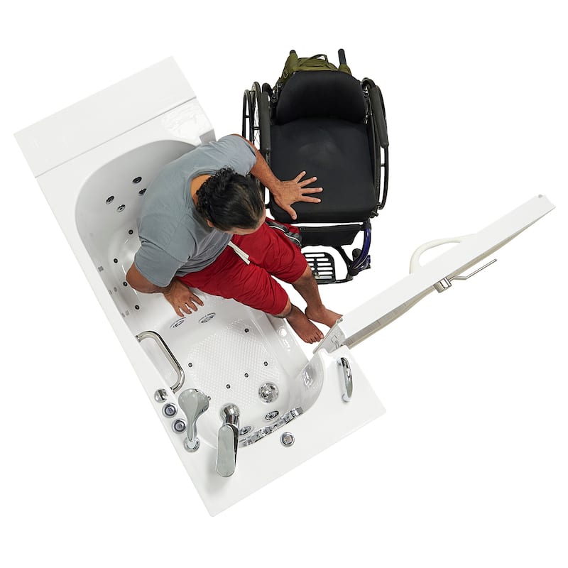 Ella Wheelchair Transfer 26x52 Acrylic Hydro Massage Walk-In Bathtub & Outward Swing Door Fast Fill Faucet 2" Dual Drain