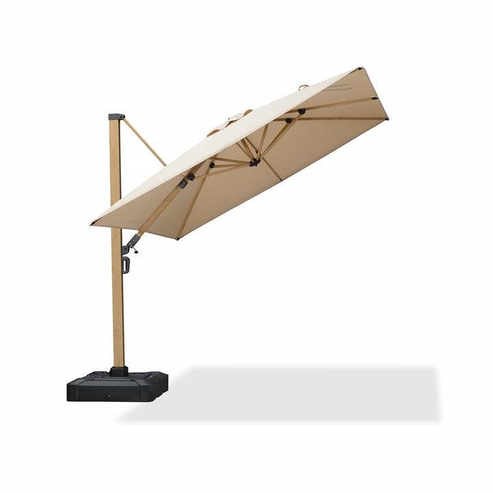 PURPLE LEAF 9x11.5ft Wood Grain Premium Patio Cantilever Umbrella - Beige