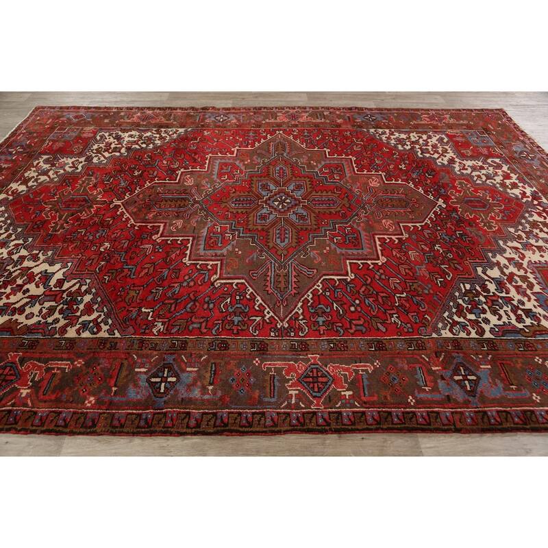 Geometric Heriz Persian Area Rug Wool Handmade Living Room Carpet - 7'8" x 10'8"
