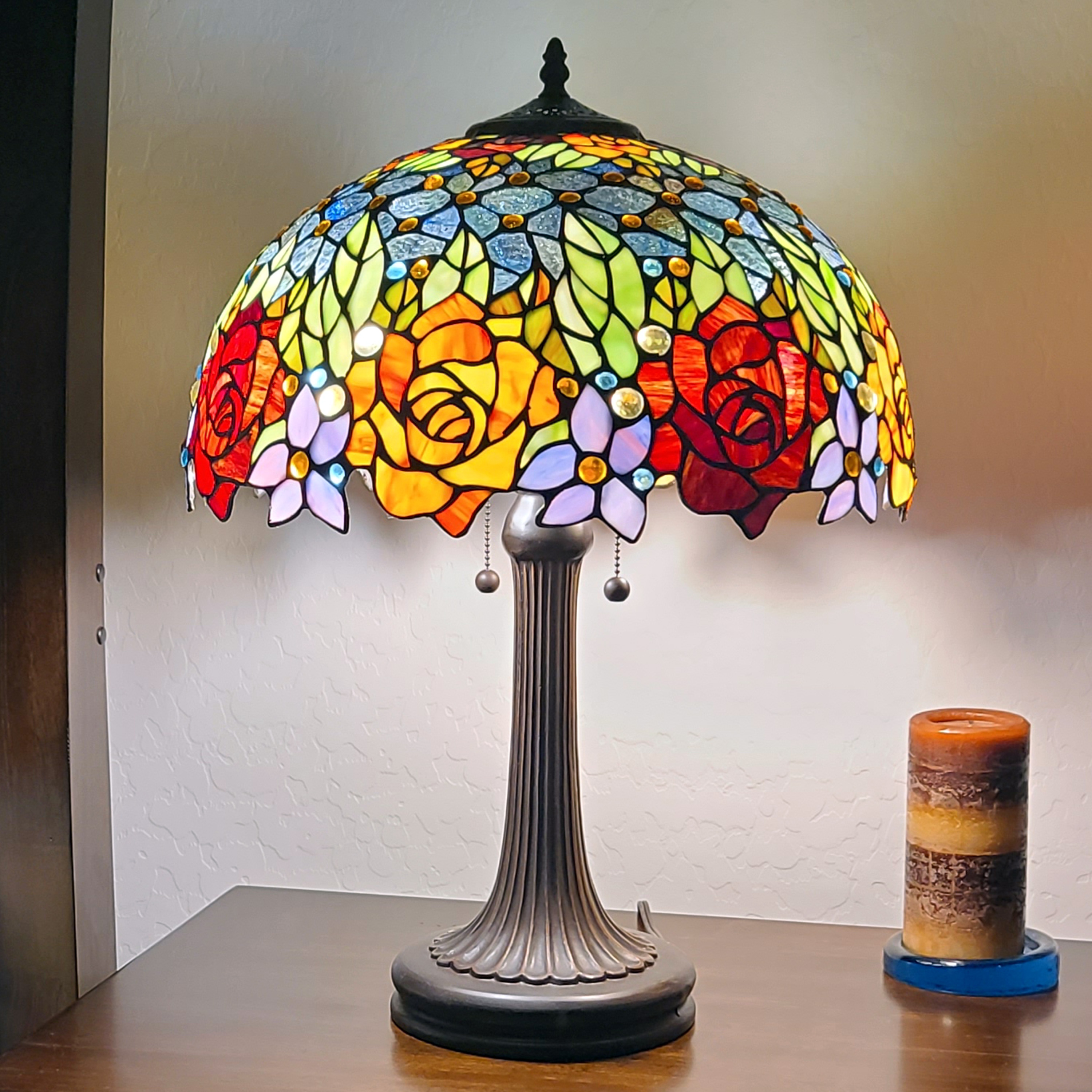 Tiffany Style Table Lamp 23 Tall Stained Glass Floral Decor Nightstand Bedroom Office Handmade Gift AM1534TL16B Amora Lighting