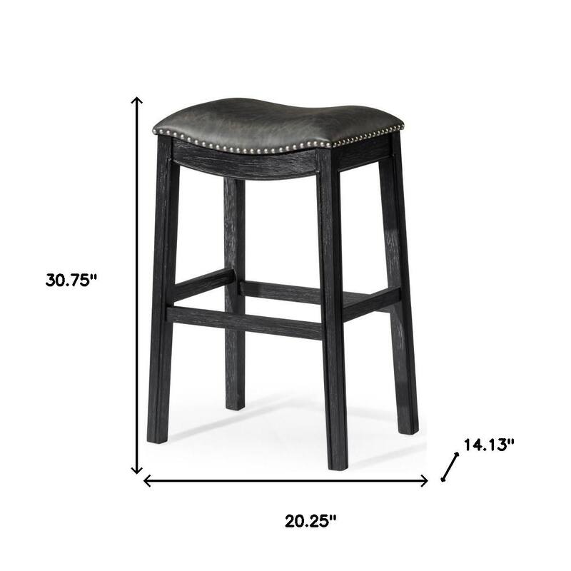 HomeRoots 31" Charcoal and Black Faux Leather and Solid Wood Backless Bar Height Bar Chair