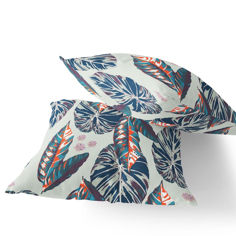 HomeRoots Set of Two 16" X 16" Blue and Gray Blown Seam Botanical Indoor Outdoor Throw Pillow - 16.00' X '16.00' X '5.00