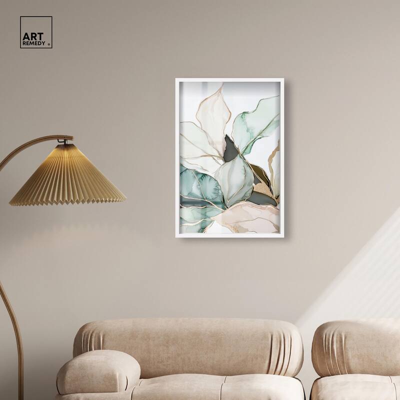 Pastel Leaves with Gold III Shadowbox by Art Remedy