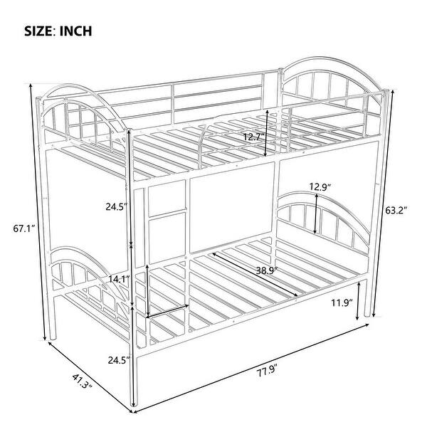 Twin over Twin Metal Bunk Bed with High Safety Guardrails, Divided into 2 Beds