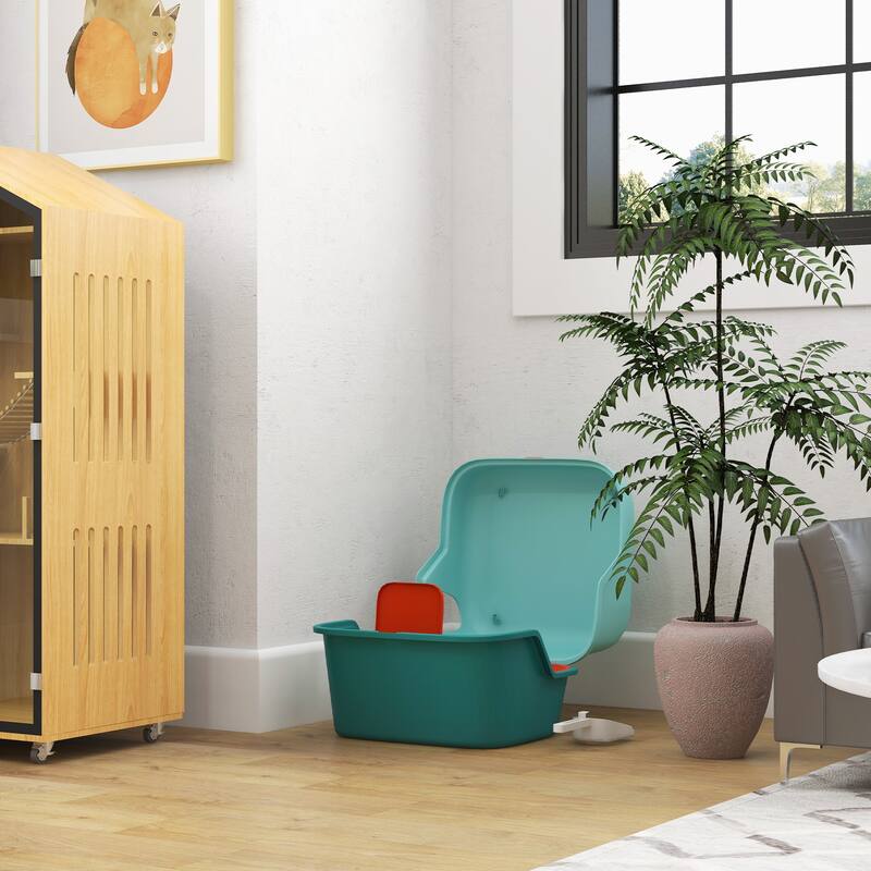 PawHut Cat Litter Box with Scoop, Easy to Clean & Openable Cover, Green