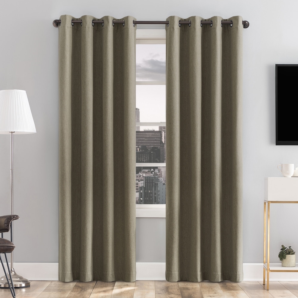 Sun Zero Tyrell Tonal Texture Draft Shield Fleece Insulated Total Blackout Grommet Curtain Panel, Single Panel