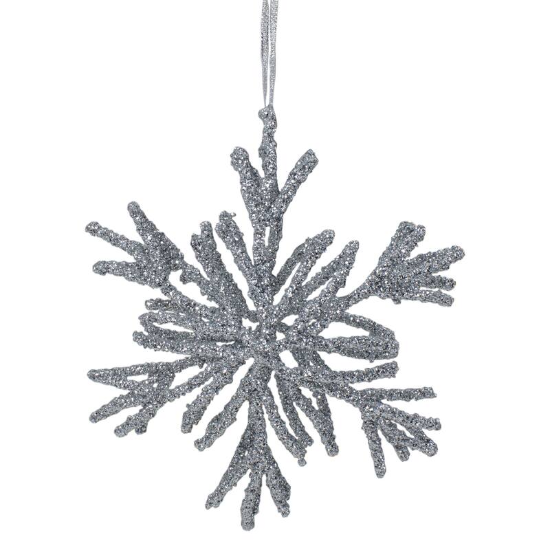 Glitter Snowflake Christmas Ornament - 7.5" - Silver