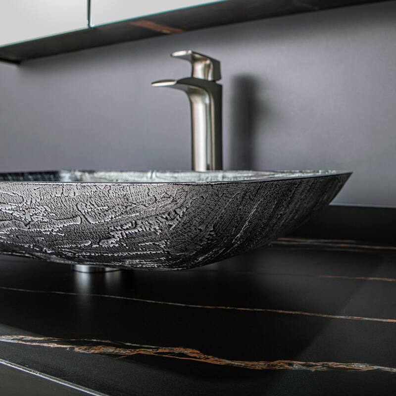 Vinnova Glass Rectangular Vessel Bathroom Sink without Faucet