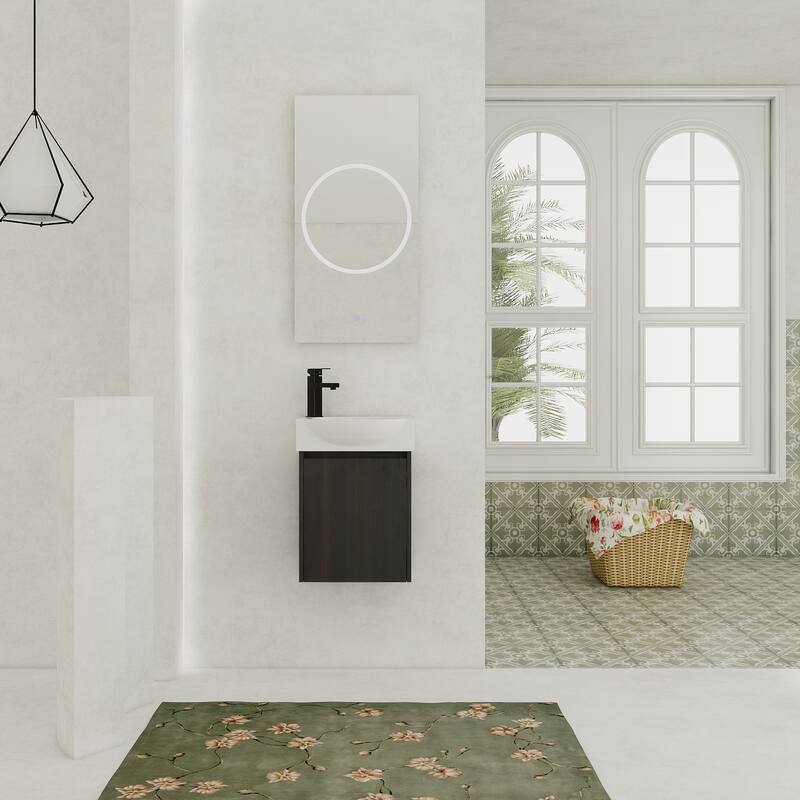 GDFStudio - Levistar Modern Wall-Mounted Bathroom Vanity with Scratch-Resistant Sink & Soft Close Door for Small Space - 16" - Black