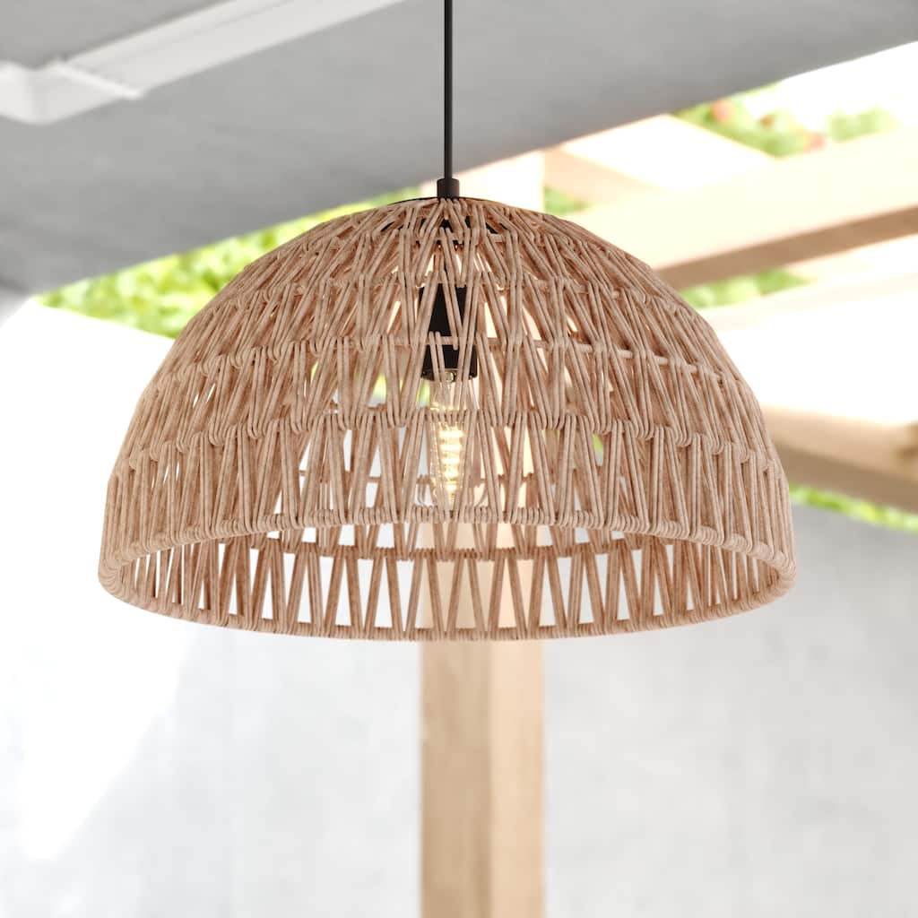 Nassau 1L LED Compatible Matte Black Transitional Pendant Light Natural Woven Rope Shade