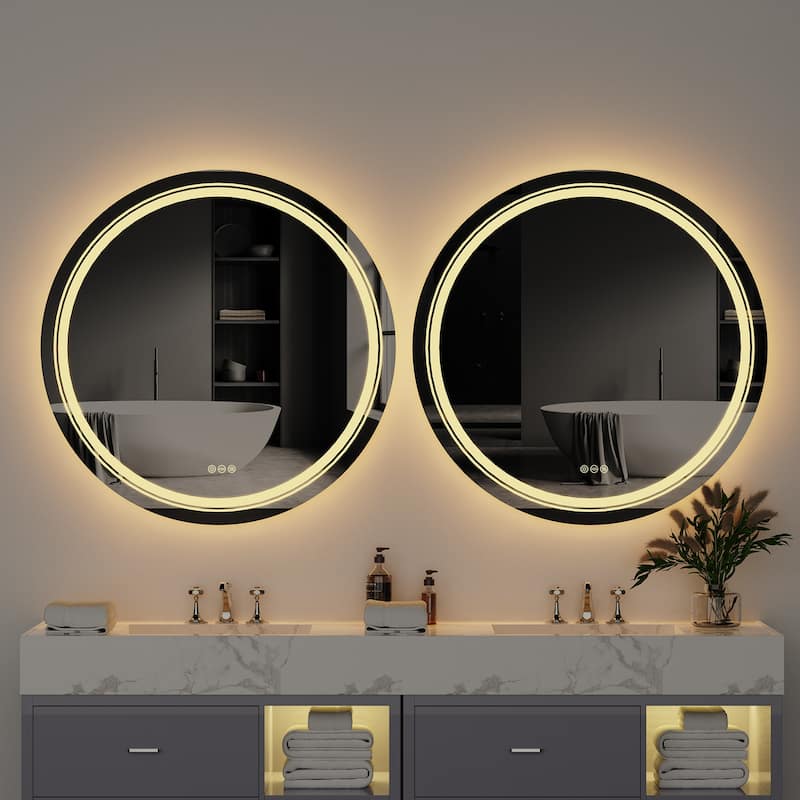 Round LED Bathroom Wall Mirror 3 Lighting Colors Anti Fog