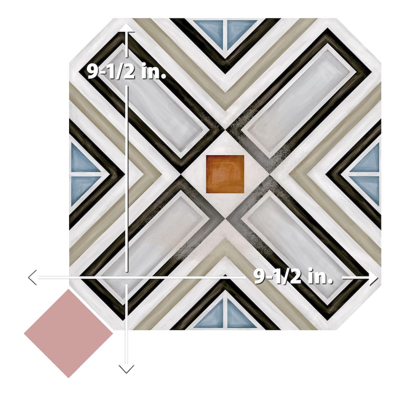 Merola Tile Vaudeville Octagon Deco Ritter with Taco Pink 7-7/8" x 7-7/8" Porcelain Floor and Wall Tile